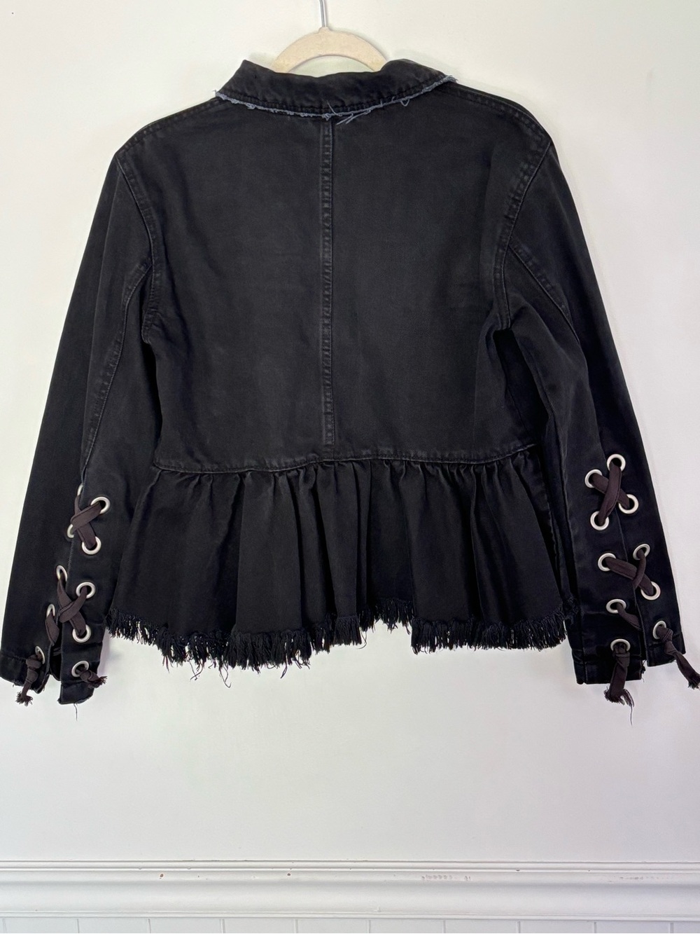 Free People Willow Black Denim Peplum Jacket Size XS-Small Grunge Whimsigoth A93 - Picture 11 of 16